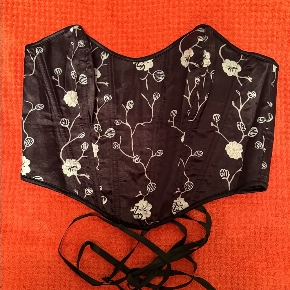 Black Floral Corset Top
